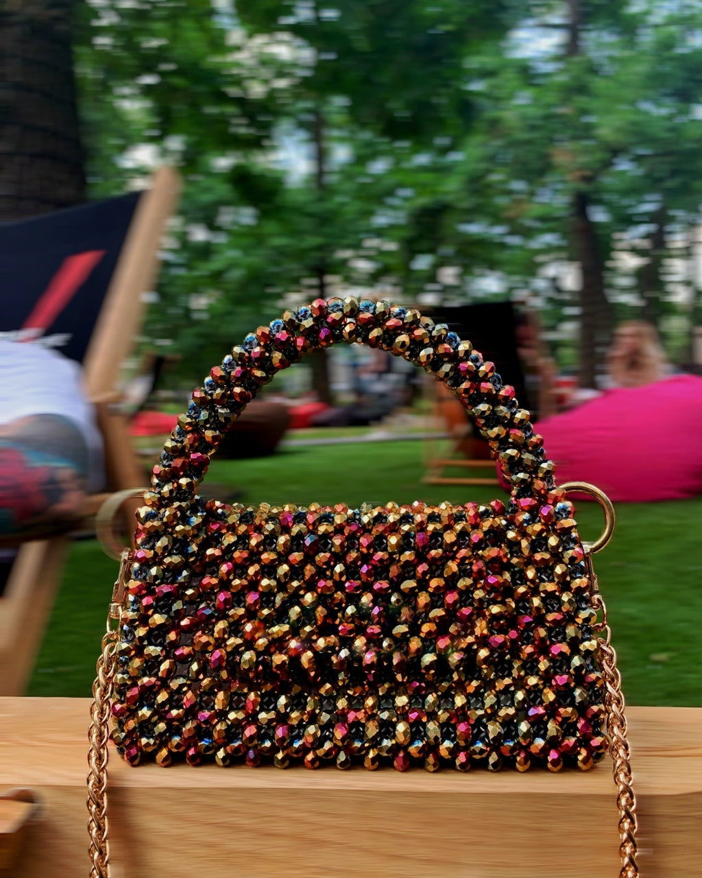 Luxury Crystal Bead Bag: Handmade Shoulder Bag