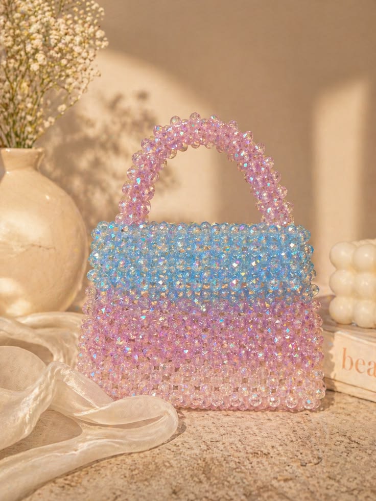 Pastel Rainbow Crystal Beaded Handbag – Ocean Glow Collection