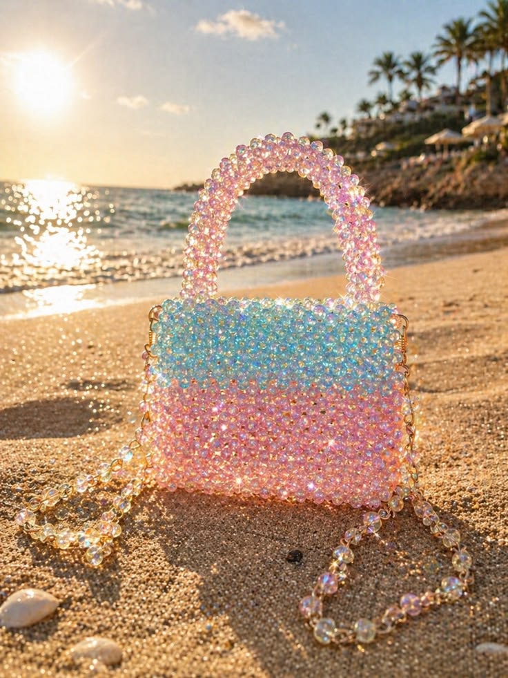 Pastel Rainbow Crystal Beaded Handbag – Ocean Glow Collection