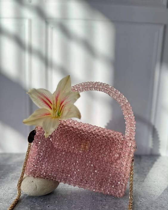 Blush Pink Crystal Beaded Handbag