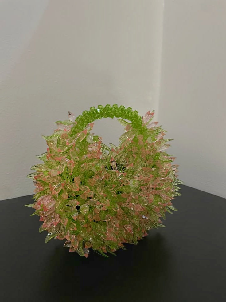 Pink & Green Crystal Beaded Statement Handbag