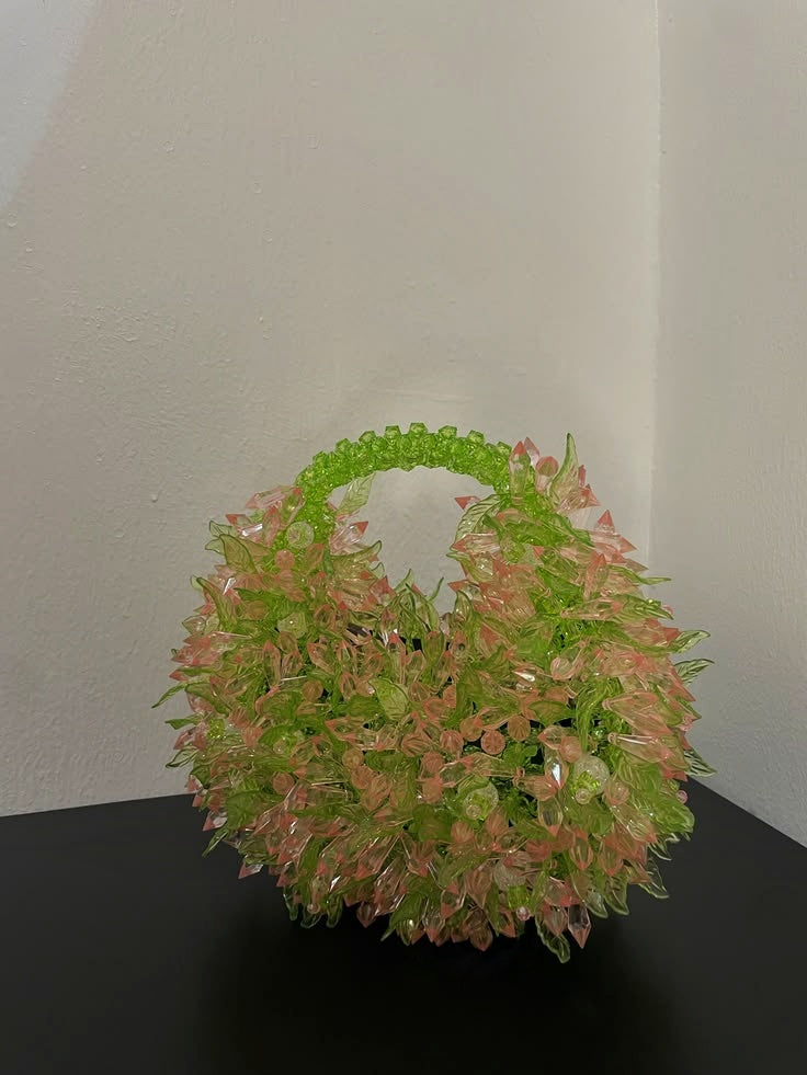 Pink & Green Crystal Beaded Statement Handbag
