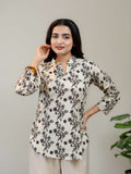Ivory Floral Printed Kurti for Women with Round Neck & Three-Quarter Sleeves