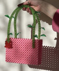 Pink Strawberry-Inspired Crystal Beaded Handbag