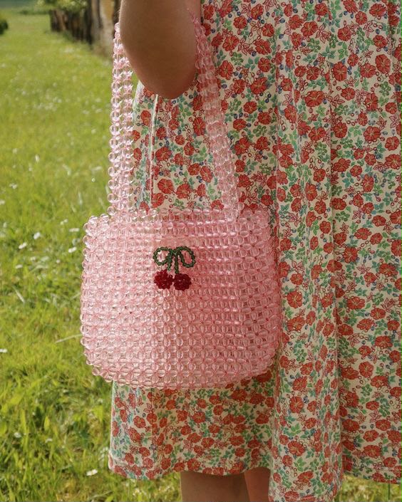 Pink Cherry Crystal Beaded Handbag
