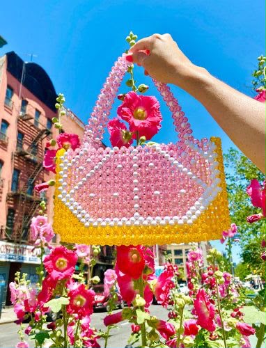 Pink & Orange Crystal Beaded Statement Handbag