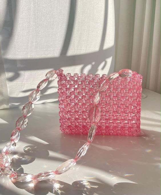 Pink Crystal Beaded Mini Shoulder Bag