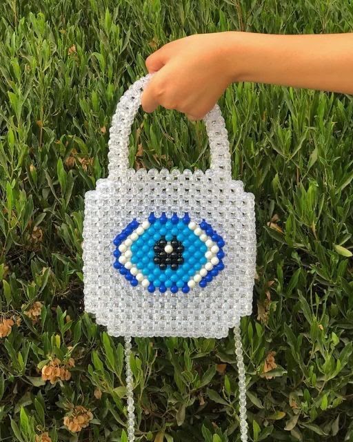 White Pearl Beaded Evil Eye Handbag for Women & Girls