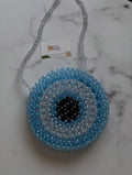 Blue & Silver Crystal Beaded Round Shoulder Bag