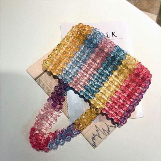 Pastel Rainbow Crystal Beaded Tote Bag