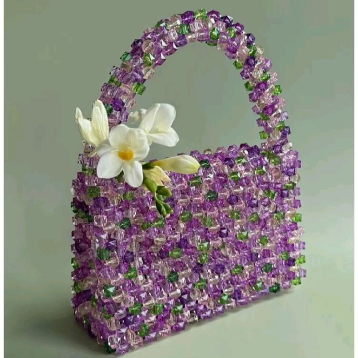 Purple & Emerald Crystal Beaded Handbag – Floral Elegance Collection