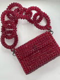 Red Crystal Beaded Mini Bag | Handmade Sparkly Evening Shoulder Purse