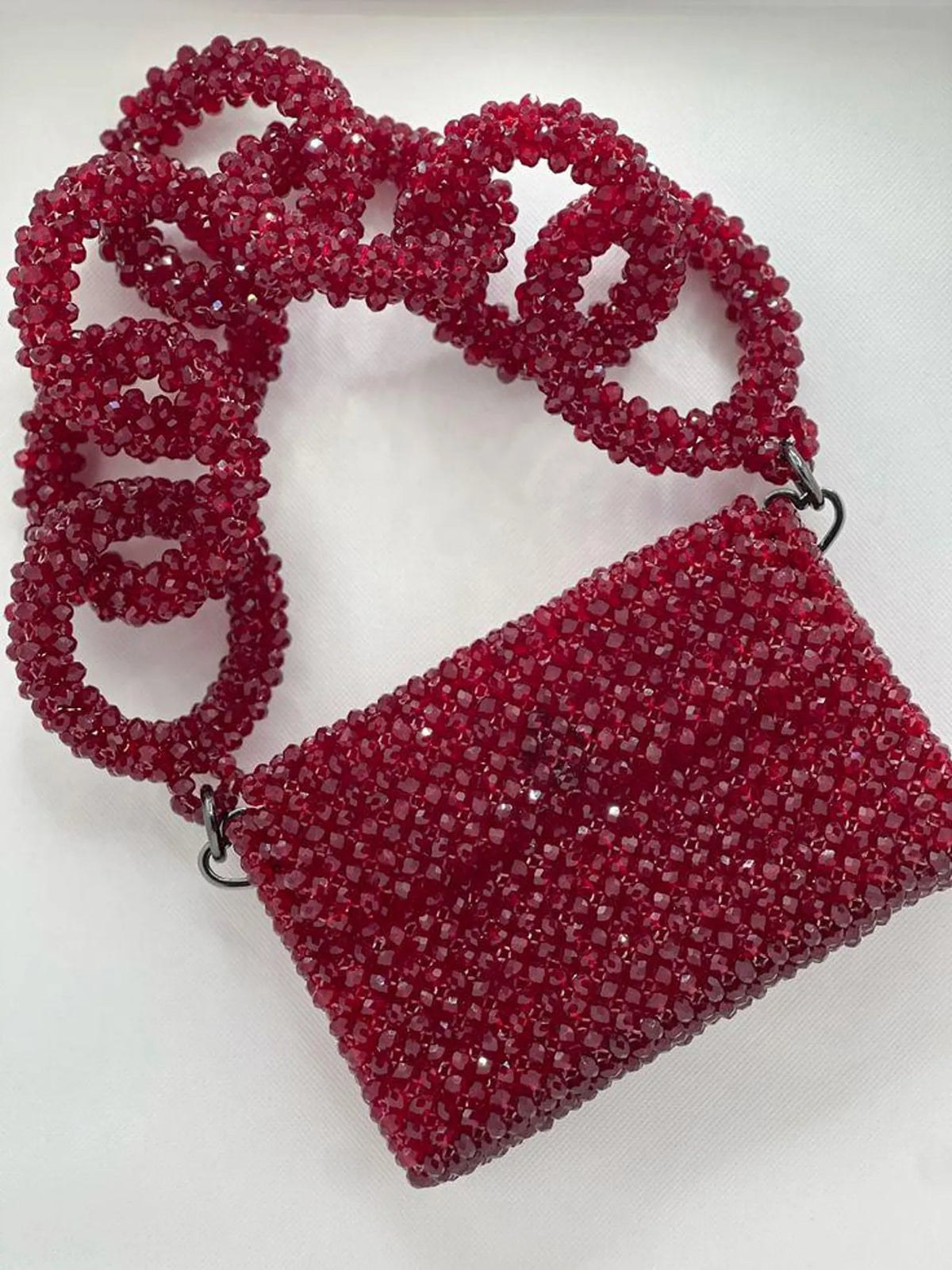 Red Crystal Beaded Mini Bag | Handmade Sparkly Evening Shoulder Purse