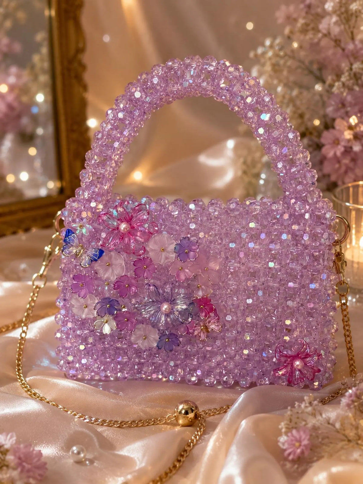 Lilac Crystal Beaded Bag