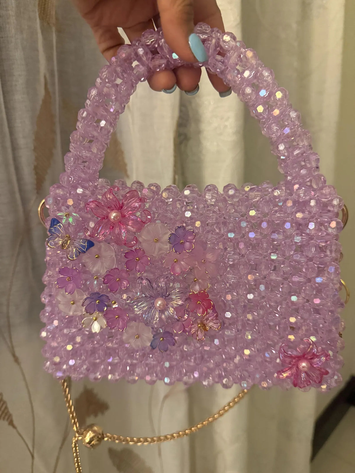 Lilac Crystal Beaded Bag