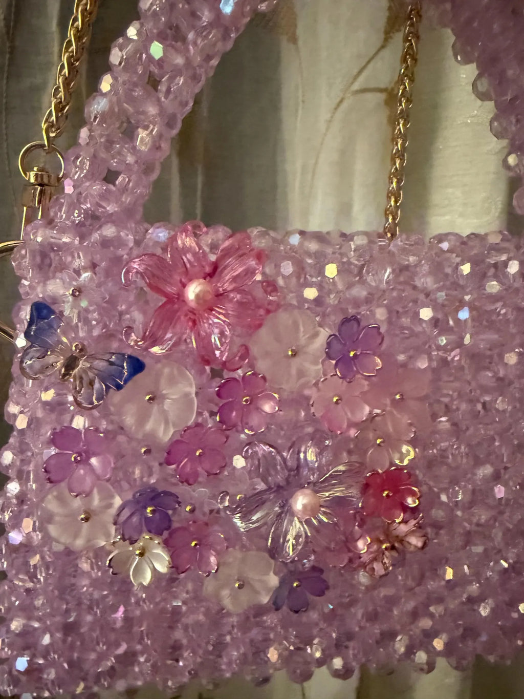 Lilac Crystal Beaded Bag