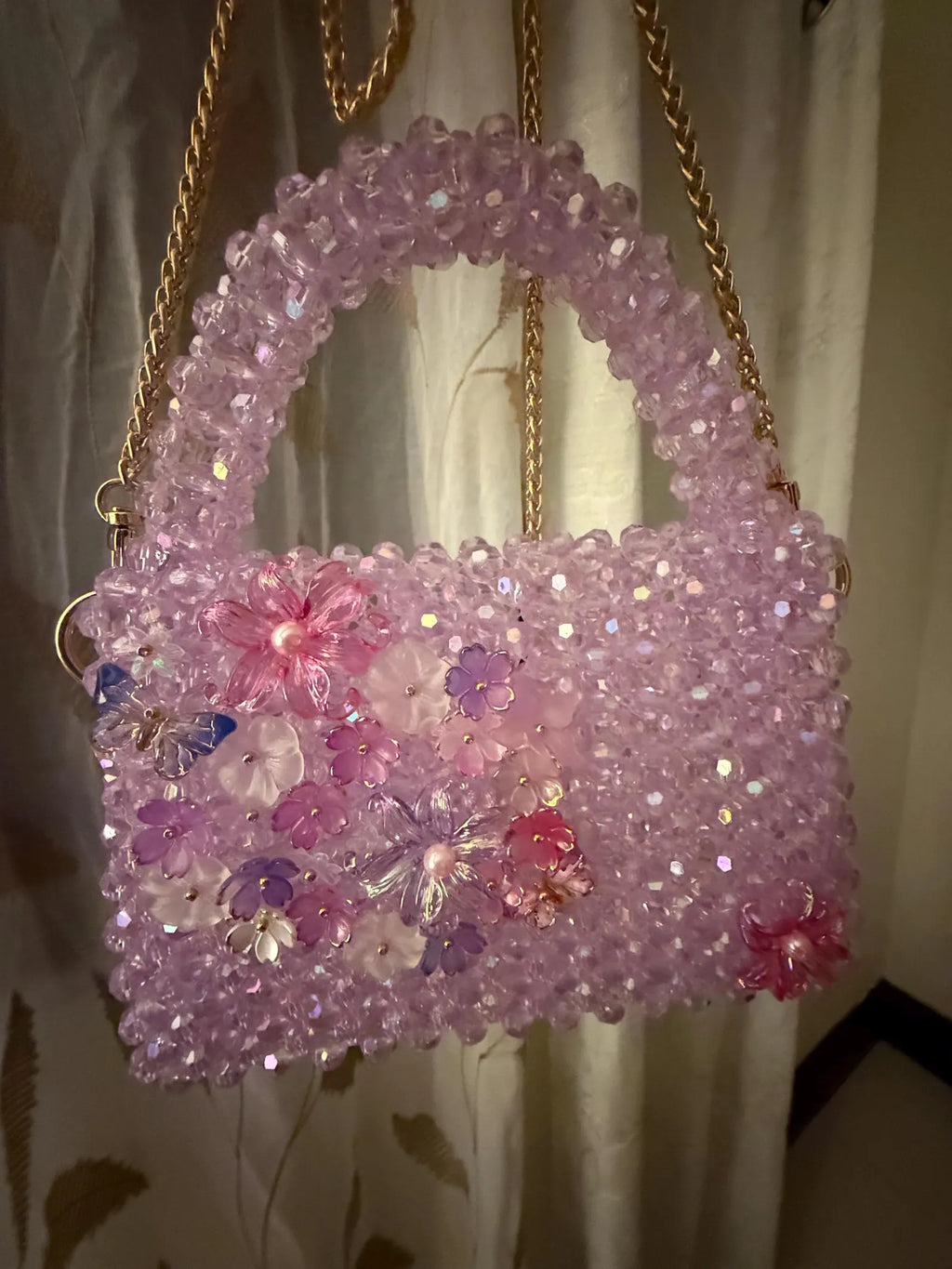 Lilac Crystal Beaded Bag