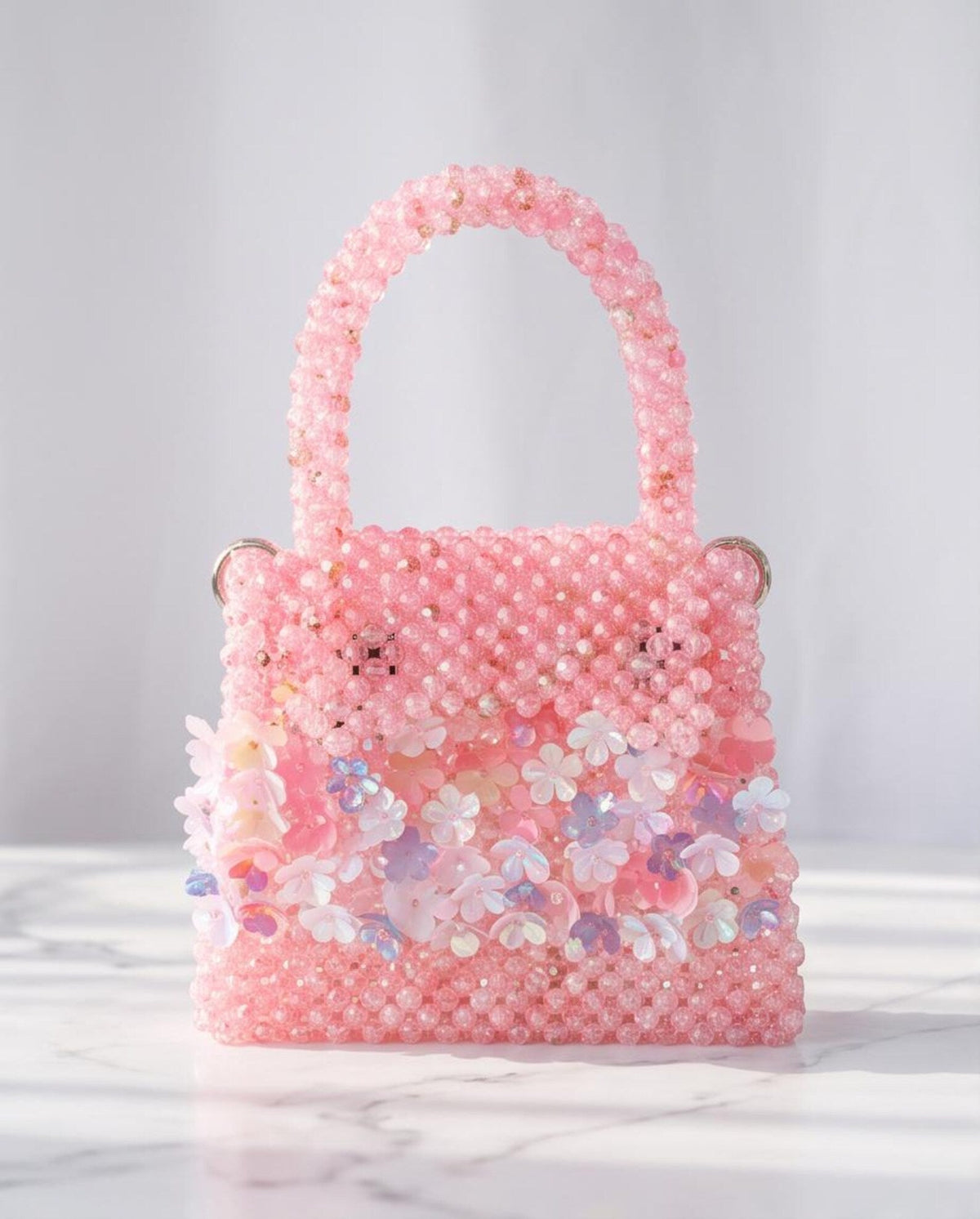 Blush Blossom Beaded Handbag