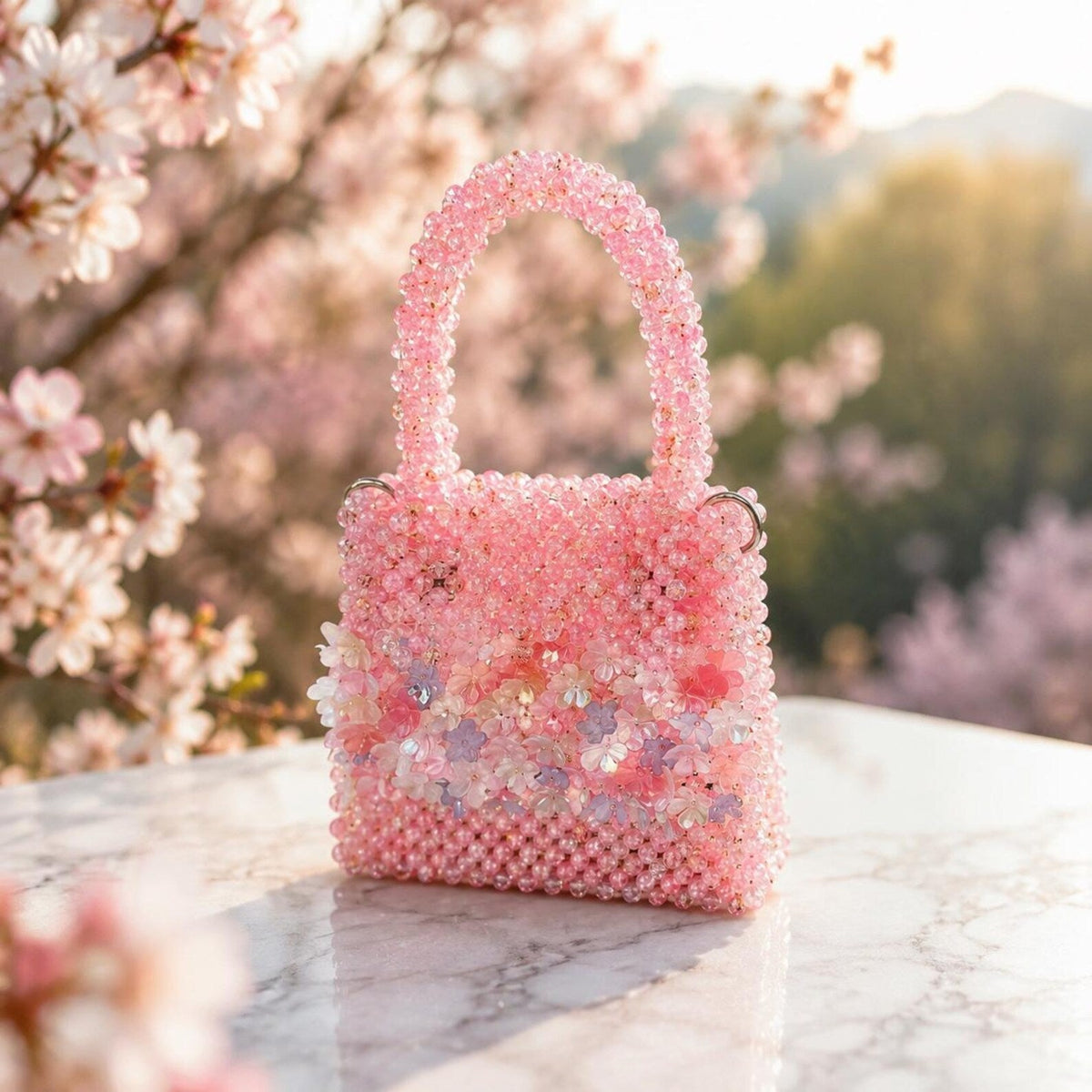 Blush Blossom Beaded Handbag