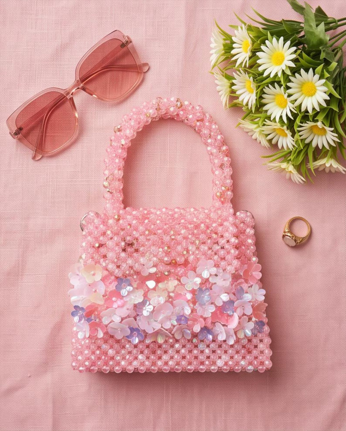 Blush Blossom Beaded Handbag