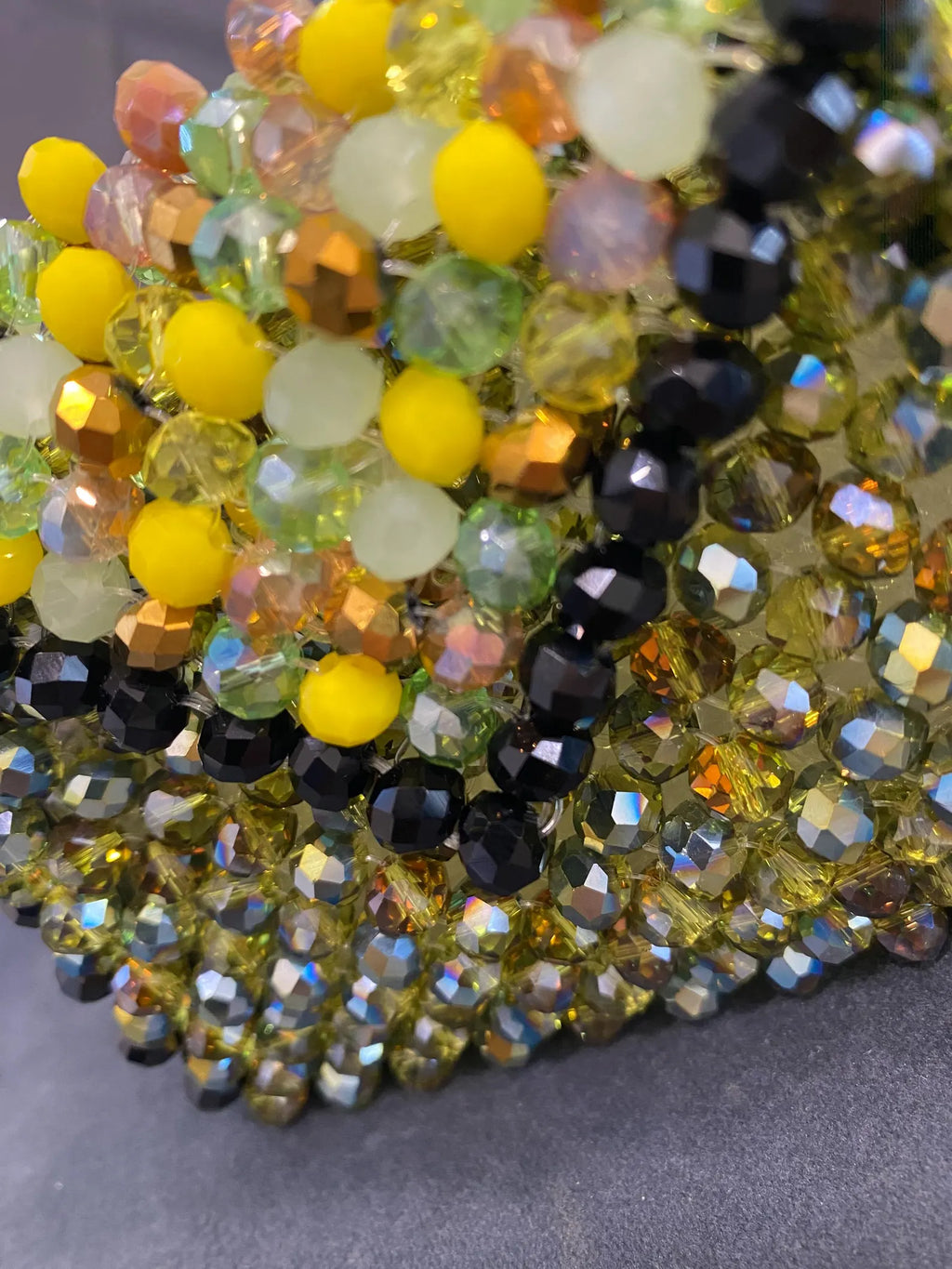Green Yellow Black Mini Beaded Bag, Handmade Crystal Micro Bag, Tiny Evening Purse, Beaded Shoulder Bag, Unique Gift for Her