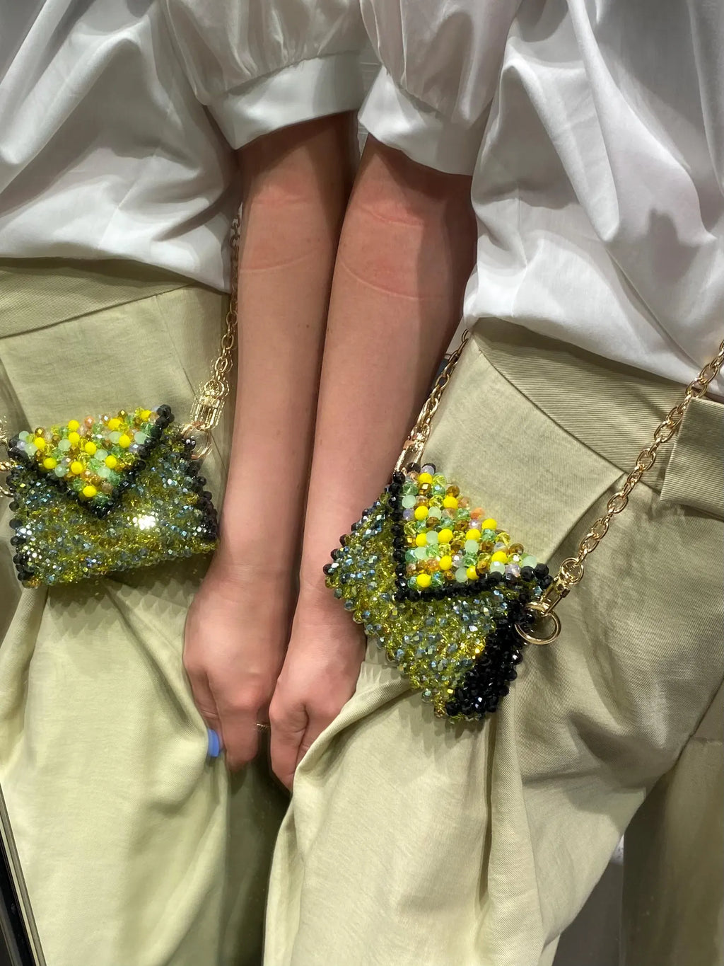 Green Yellow Black Mini Beaded Bag, Handmade Crystal Micro Bag, Tiny Evening Purse, Beaded Shoulder Bag, Unique Gift for Her
