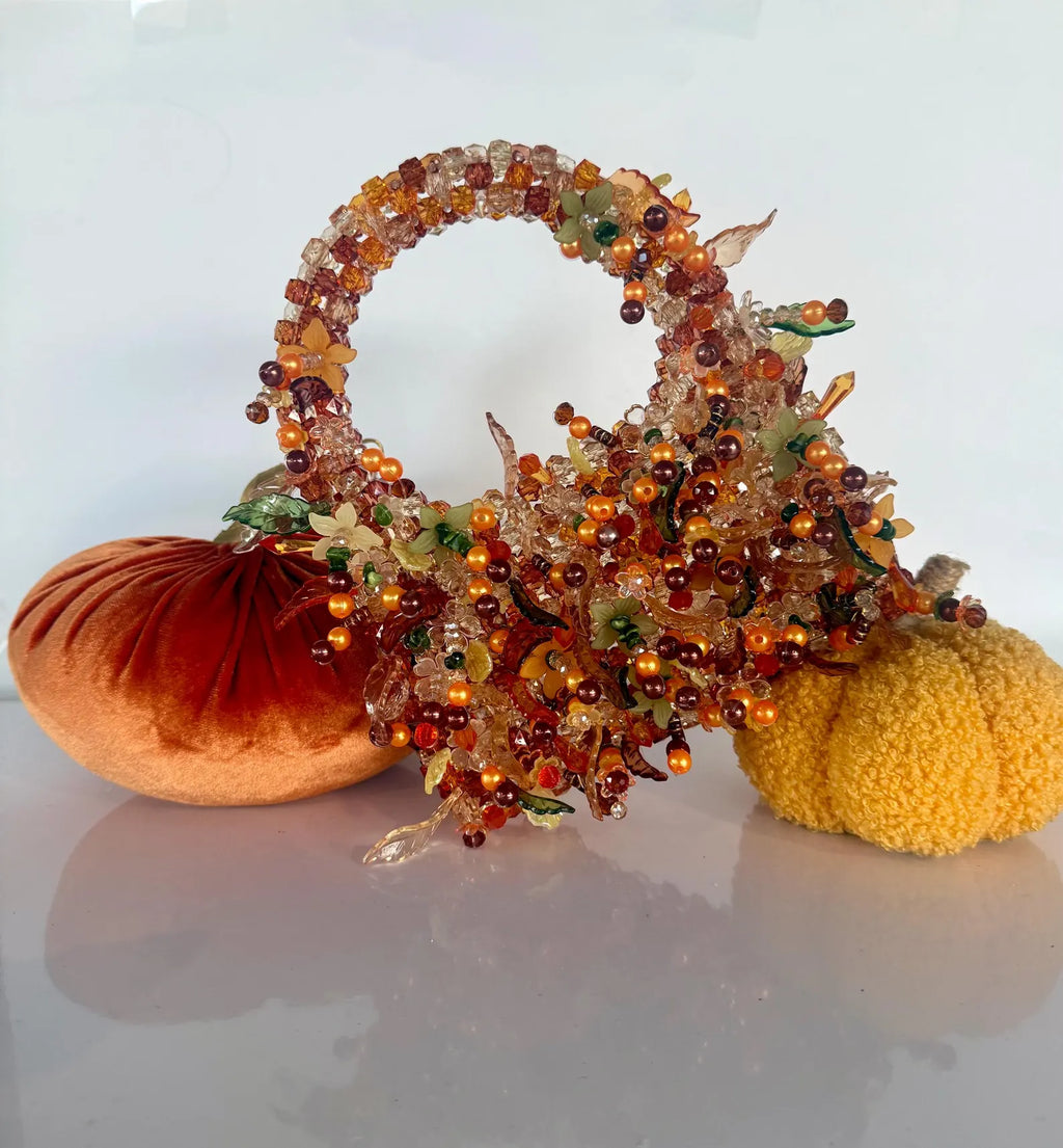 Handmade Autumn Harvest Basket: Faceted Beads, Crystal Accents, Fall Décor