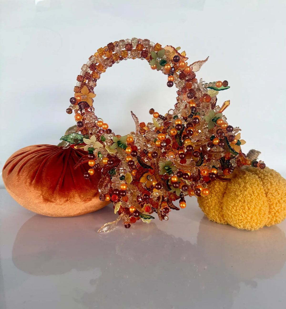 Handmade Autumn Harvest Basket: Faceted Beads, Crystal Accents, Fall Décor