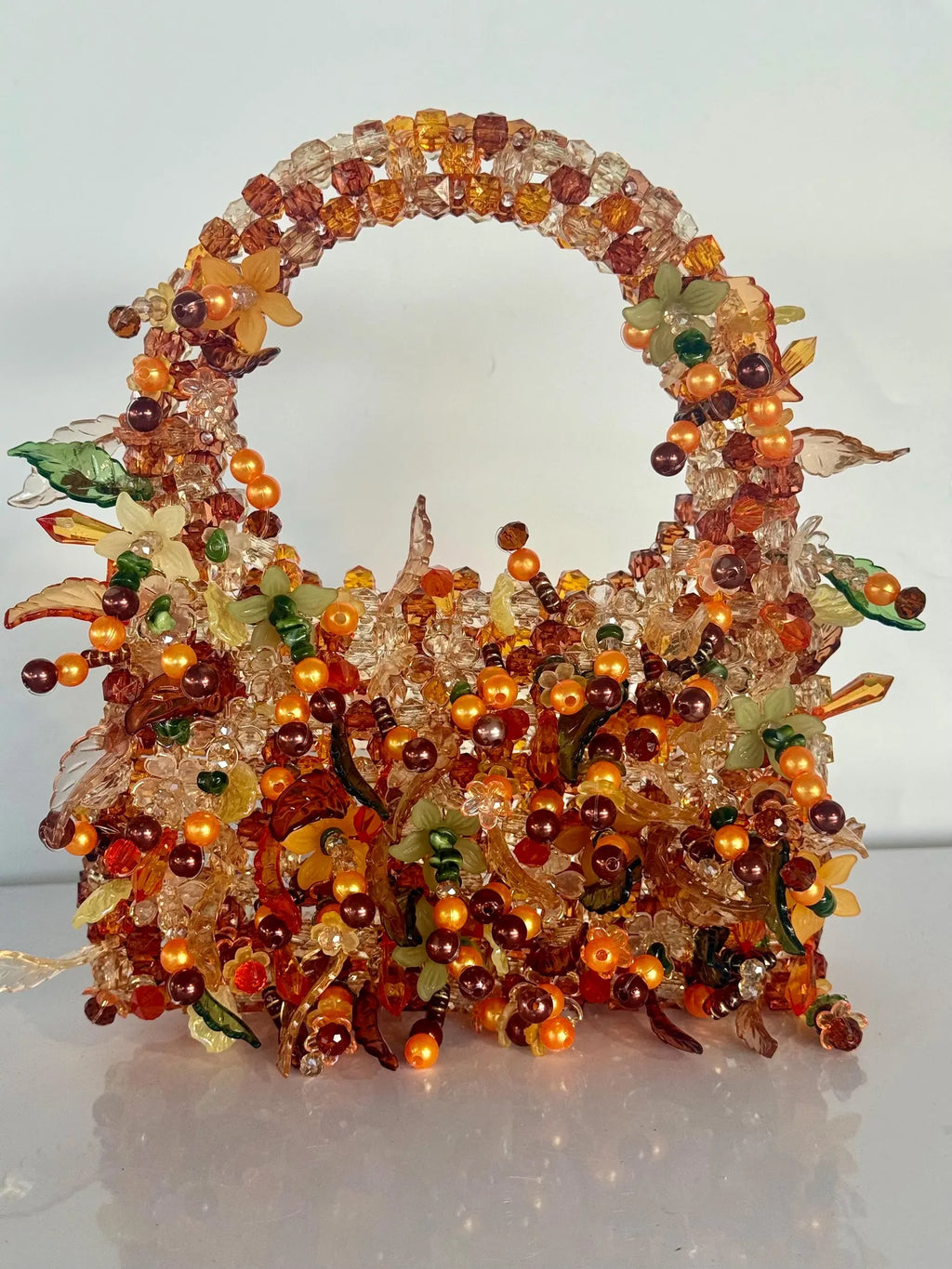 Handmade Autumn Harvest Basket: Faceted Beads, Crystal Accents, Fall Décor