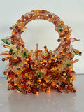 Handmade Autumn Harvest Basket: Faceted Beads, Crystal Accents, Fall Décor