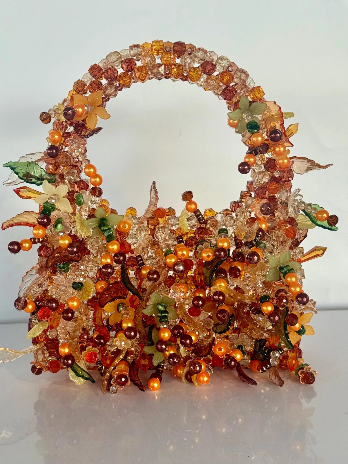 Handmade Autumn Harvest Basket: Faceted Beads, Crystal Accents, Fall Décor