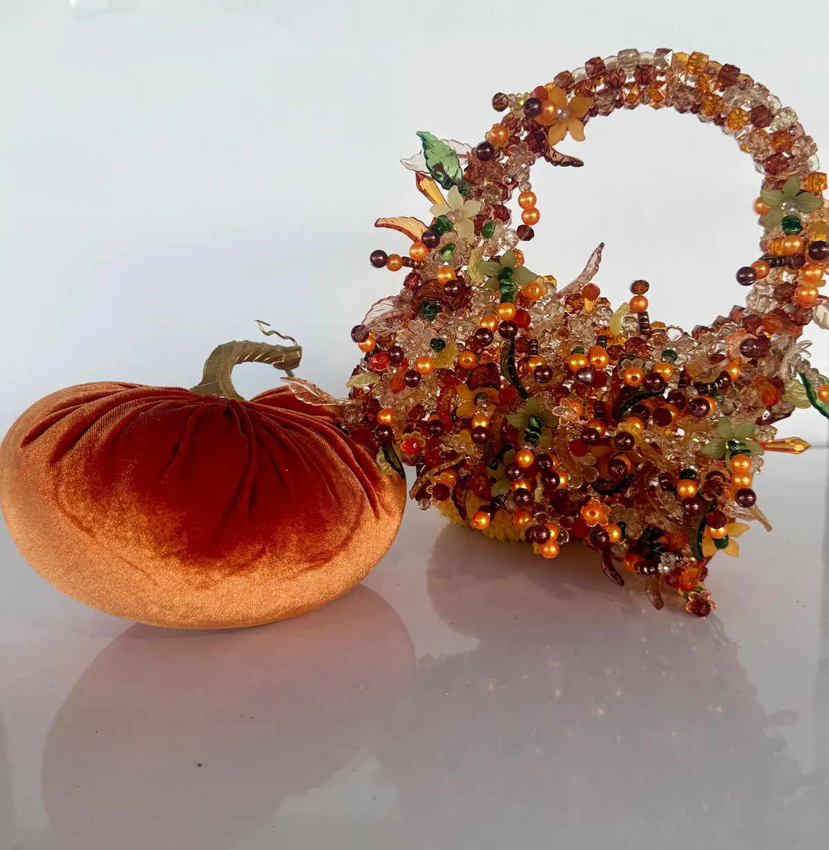 Handmade Autumn Harvest Basket: Faceted Beads, Crystal Accents, Fall Décor