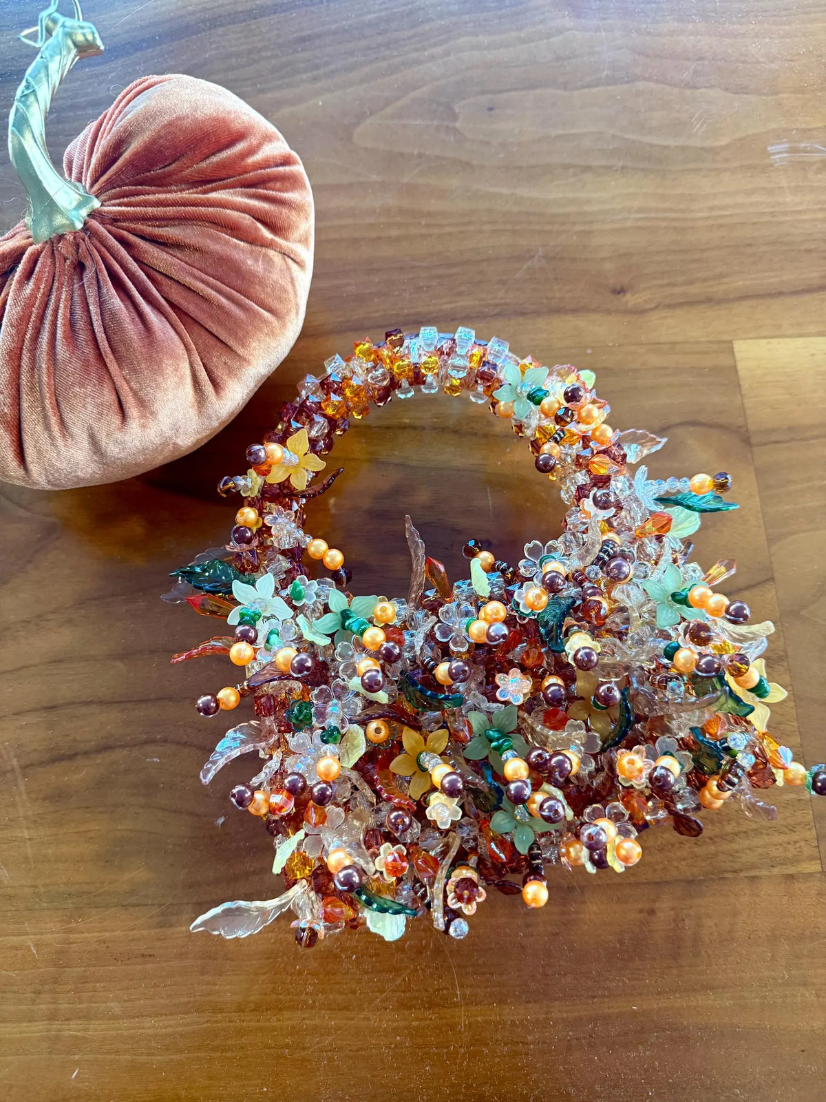 Handmade Autumn Harvest Basket: Faceted Beads, Crystal Accents, Fall Décor