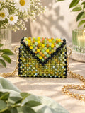 Green Yellow Black Mini Beaded Bag, Handmade Crystal Micro Bag, Tiny Evening Purse, Beaded Shoulder Bag, Unique Gift for Her