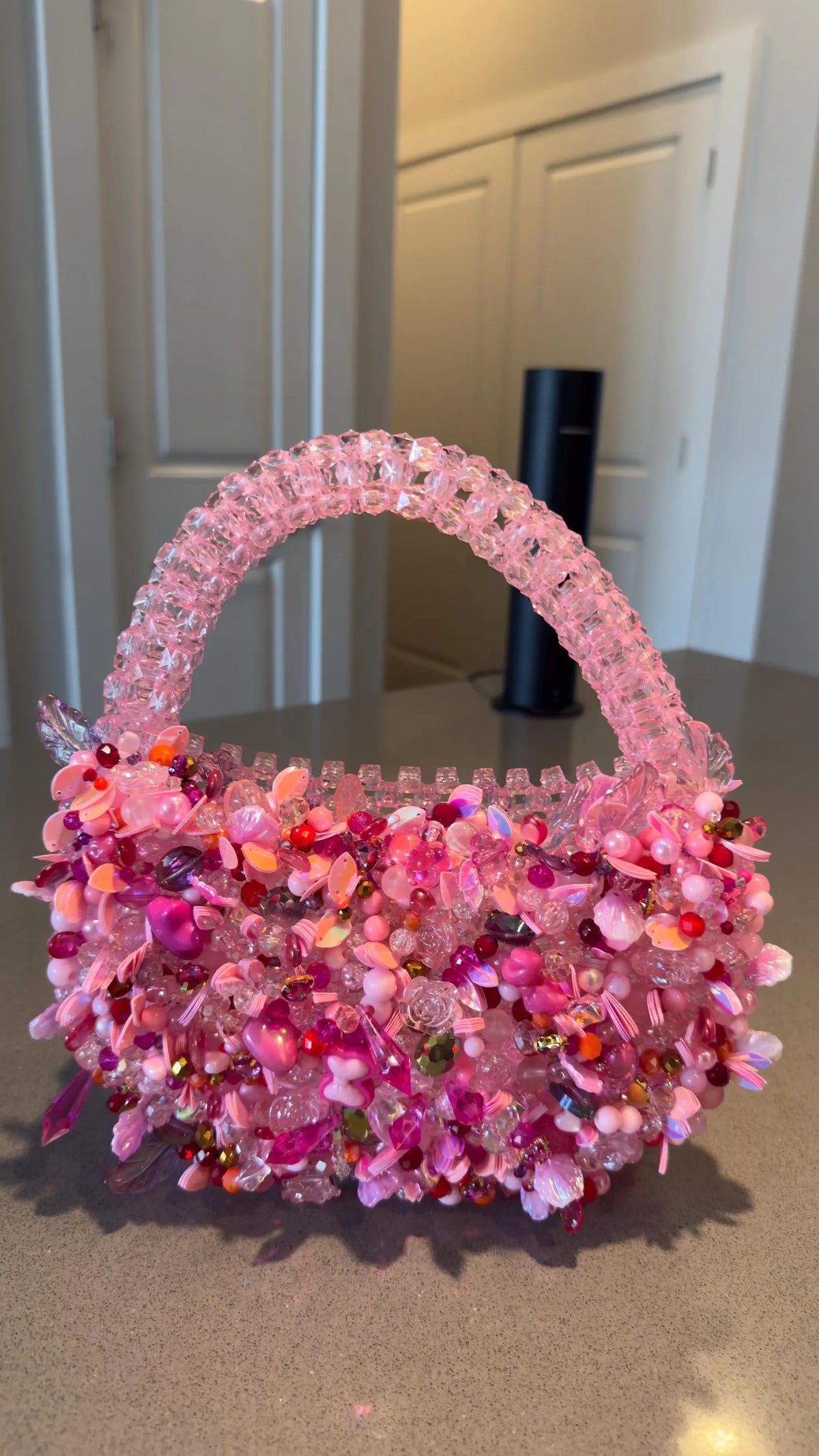 Pink embellished beaded bag
