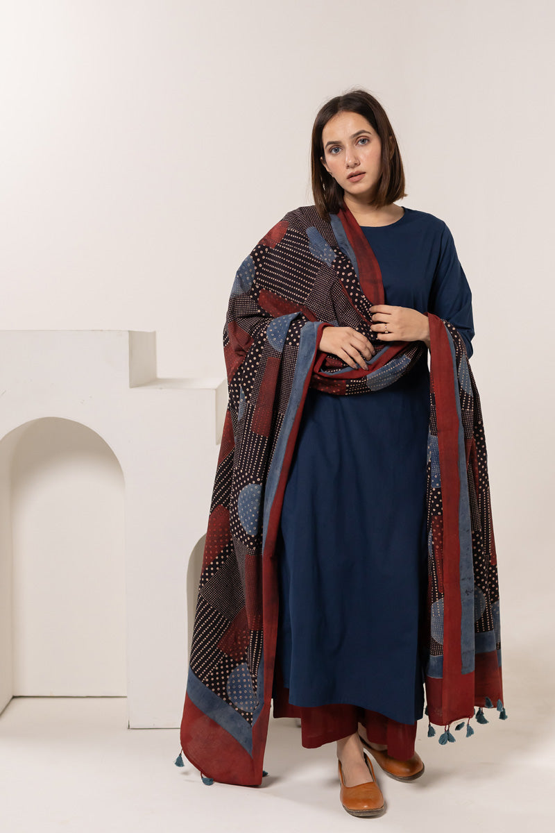 Set of 3 - Kurta, Dupatta & Culotte - Earthy Echoes 03