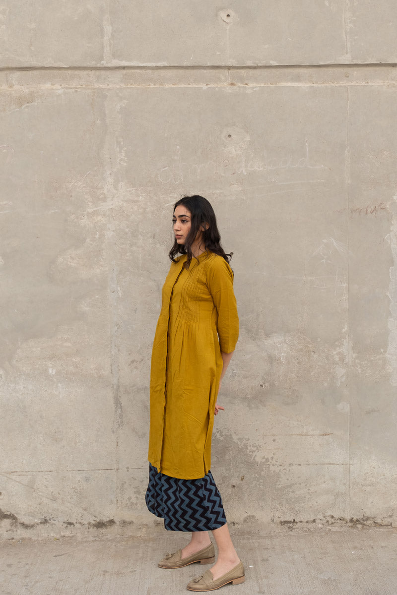 Pintuck Kurta - Mustard