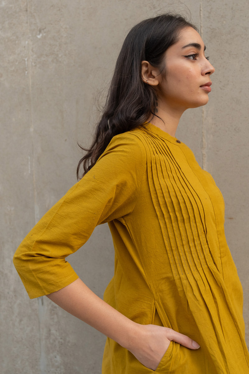 Pintuck Kurta - Mustard