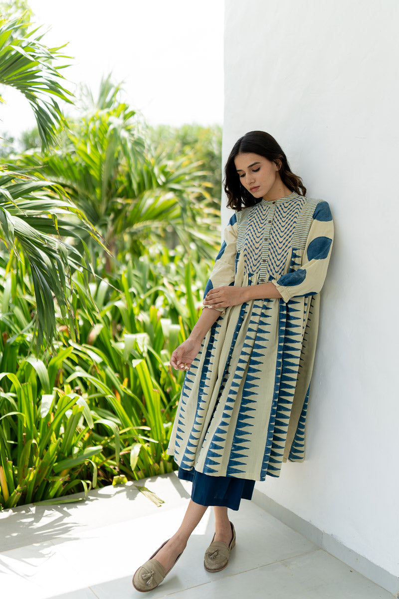 Amra Side Pleat Kurta - Indigo