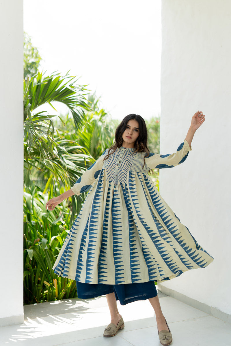 Amra Side Pleat Kurta - Indigo
