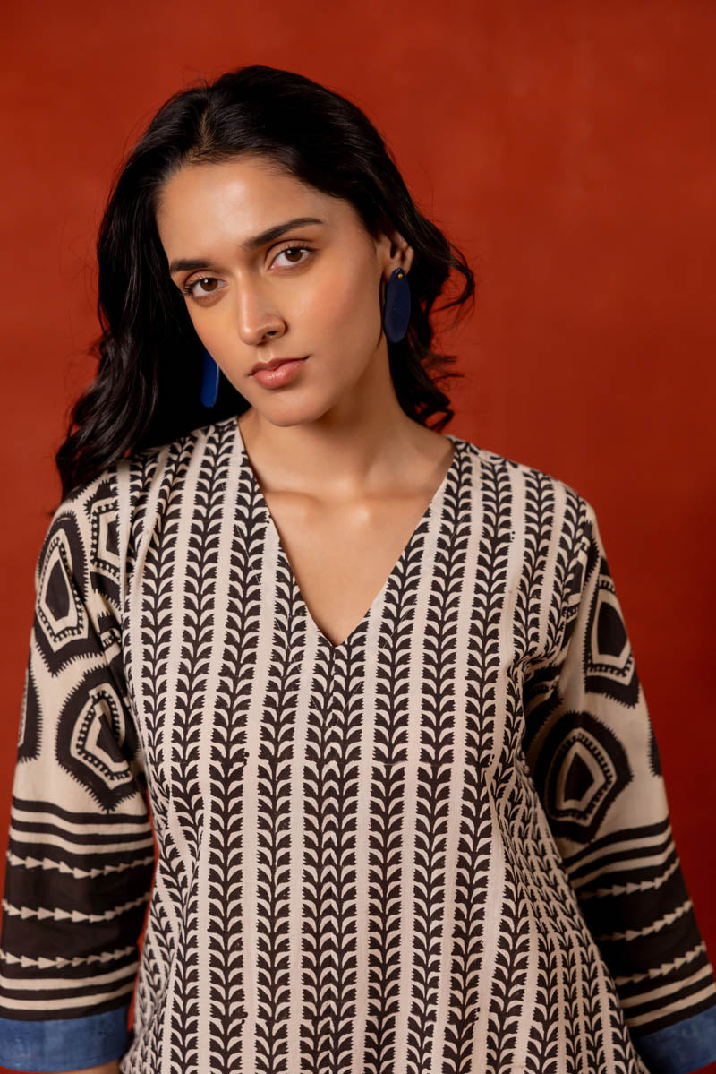 V Neck A-Line Kurta - Aya