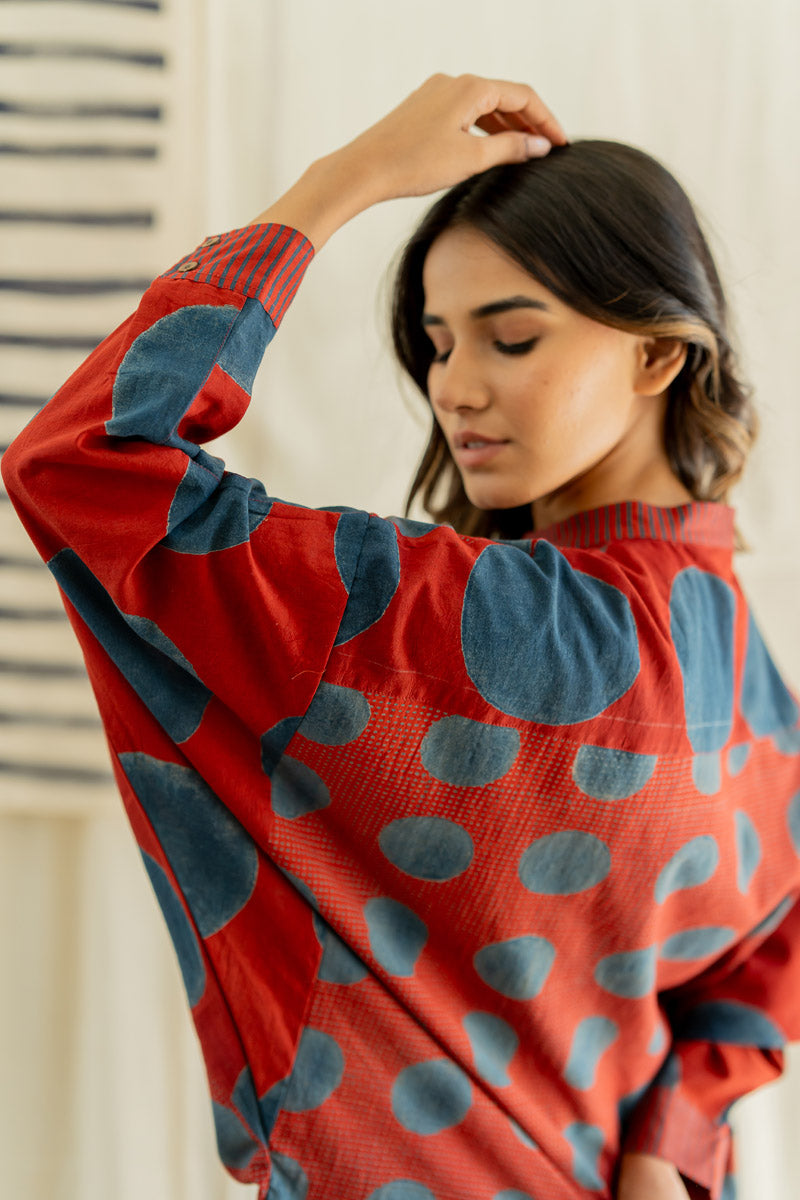 Freesize Anti-fit Top - Red & Indigo Dots & Polkas