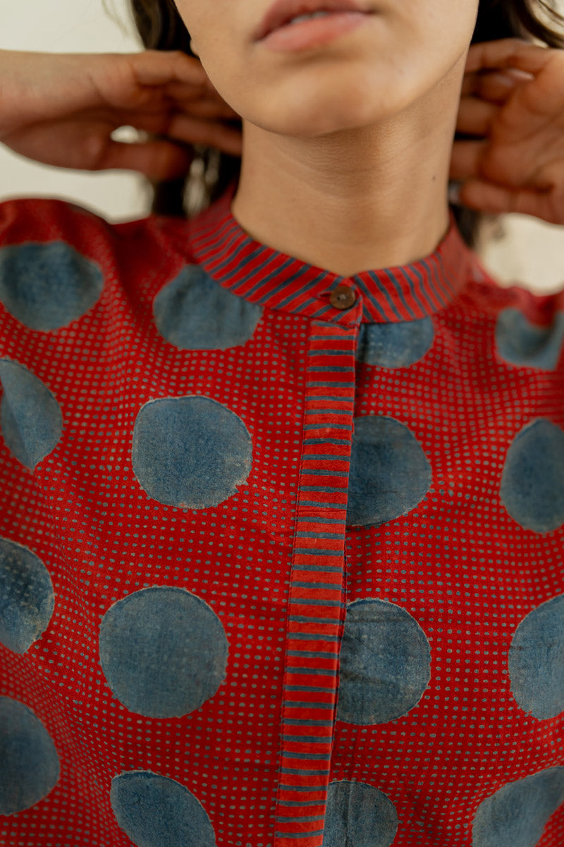 Freesize Anti-fit Top - Red & Indigo Dots & Polkas