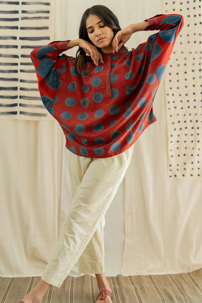 Freesize Anti-fit Top - Red & Indigo Dots & Polkas