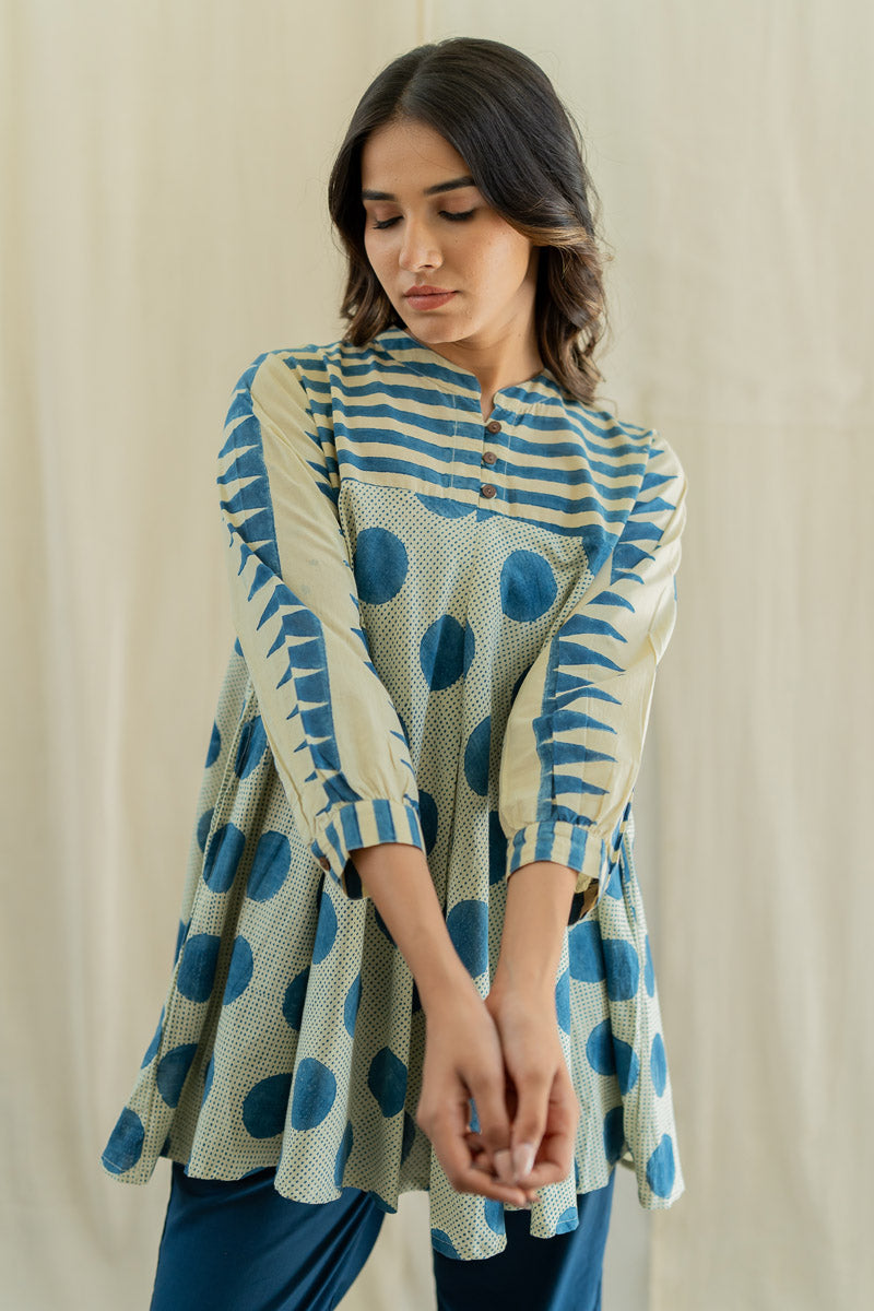 Bias Tunic - Indigo & White Polka