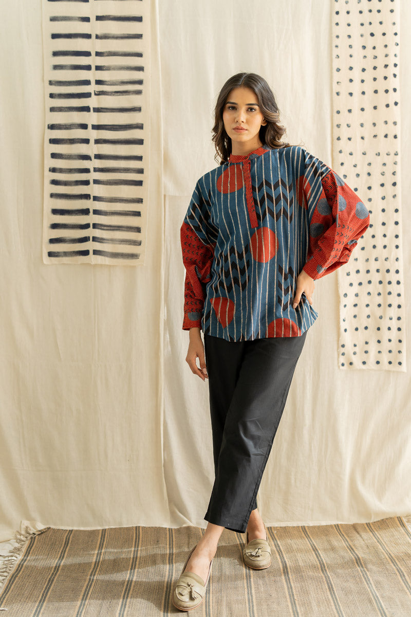 Freesize Anti-fit Top - Indigo Playful Geometry