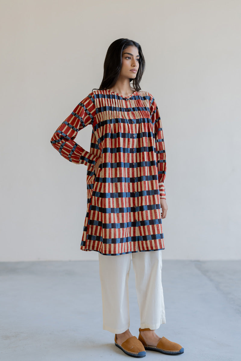 Navi Pintuck Tunic - Cut Stripes