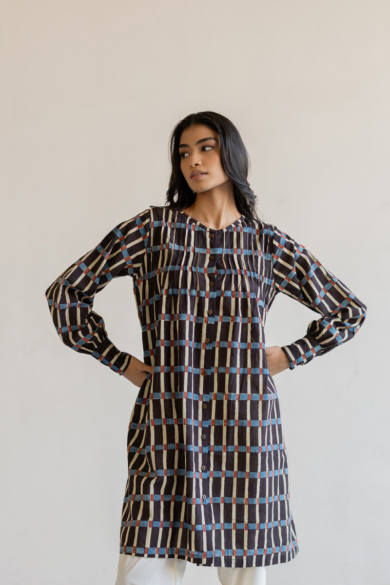 Navi Pintuck Tunic - Split Stripes