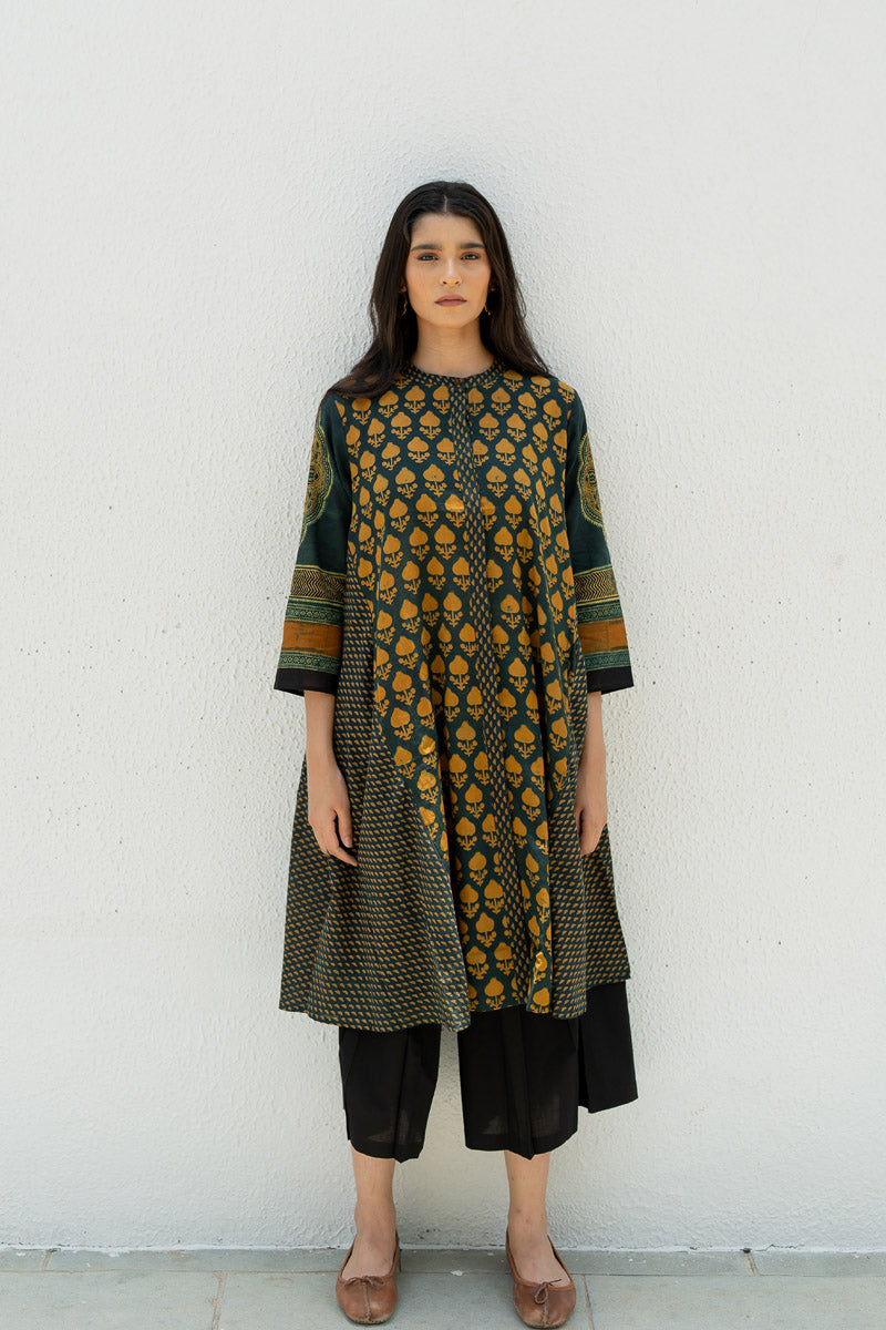 A-line Kurta - Baani Forest Green